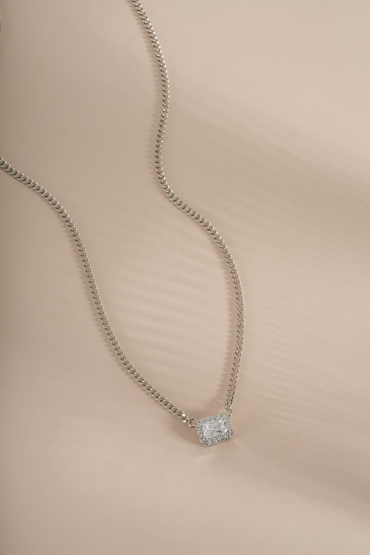Halo Emerald Cut Necklace on Cuban Chain