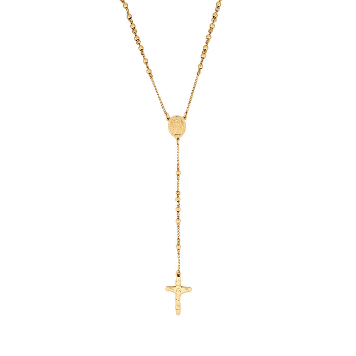 Ion Plated 14k Yellow Gold Stainless Steel Rosary Bead Cross Pendant