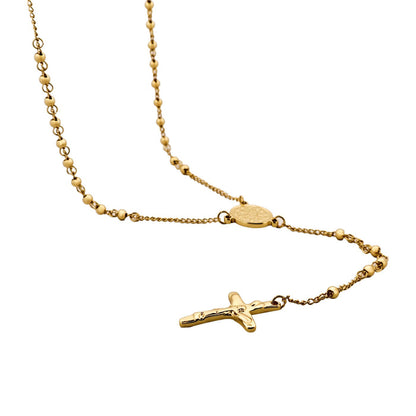Ion Plated 14k Yellow Gold Stainless Steel Rosary Bead Cross Pendant