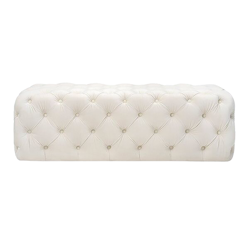 Ivory Velvet Tufted Ottoman