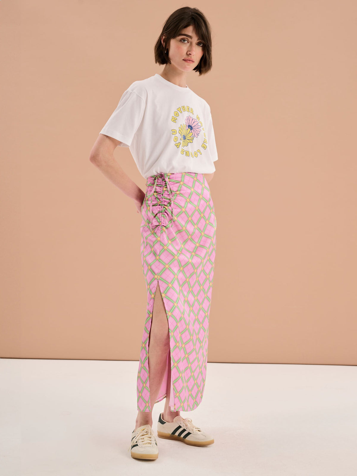 Madelyn Midi Skirt in Pink Check Print