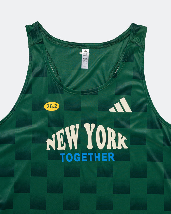 Mens Adizero NYC Singlet - Collegiate Green/Aurora Ivy