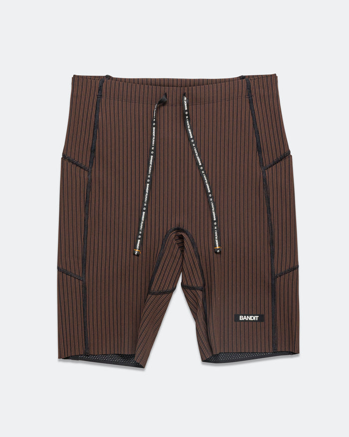 Mens Striped Cadence 7 Pocket Lined Half Tights - Cacao/Black