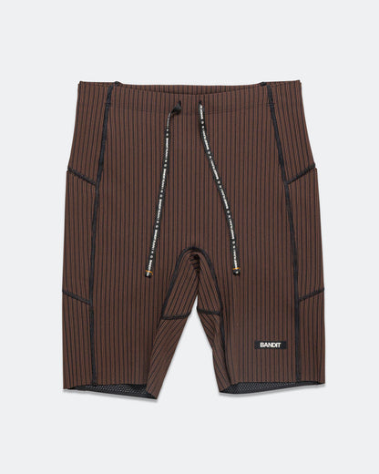 Mens Striped Cadence 7 Pocket Lined Half Tights - Cacao/Black