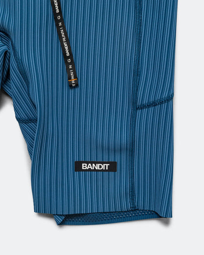 Mens Striped Cadence 7 Pocket Lined Half Tights - Ink Blue/Aegean