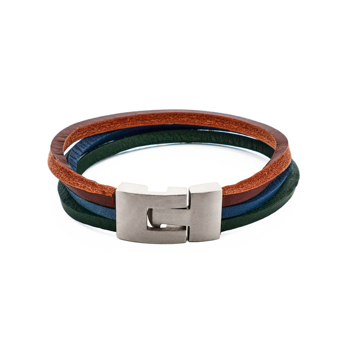 Multi Coloured Split Leather-Stainless Steel Bracelet
