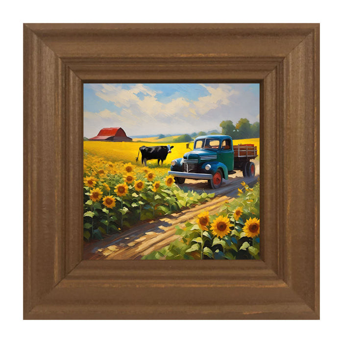 Old truck with black cow