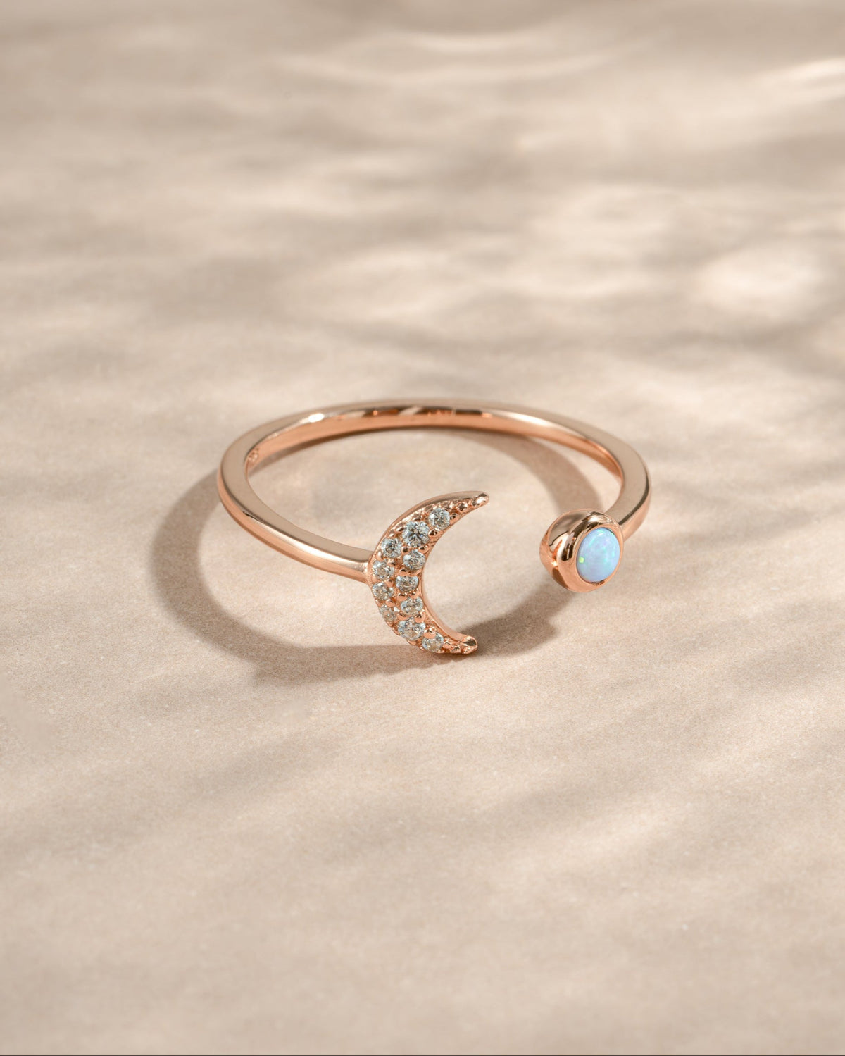 Opal & CZ Moon Ring