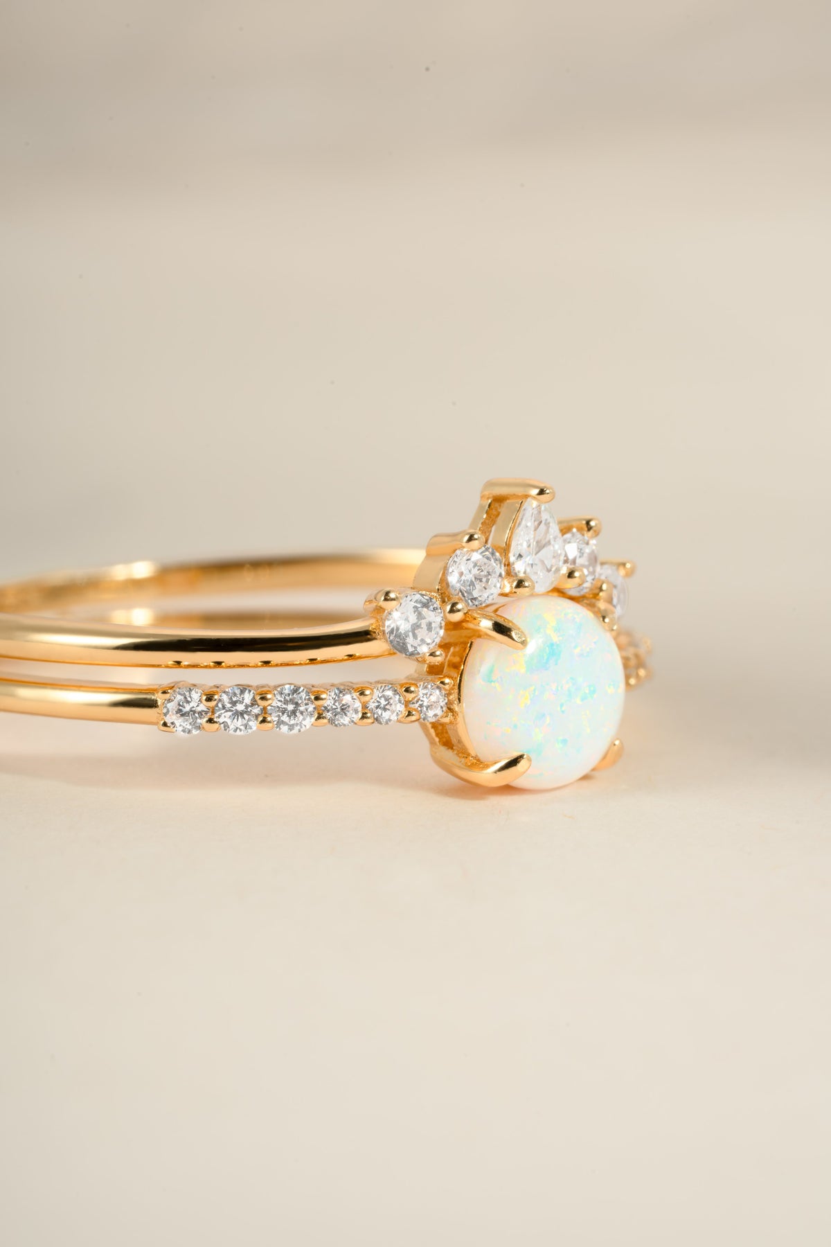 Opal Ring Set w Pave Ring