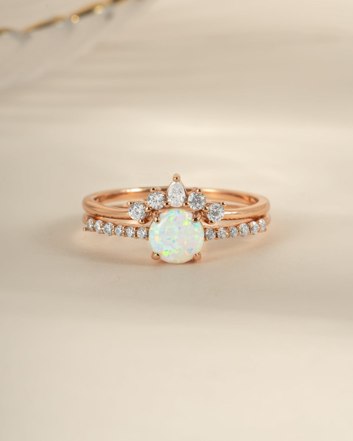 Opal Ring Set w Pave Ring