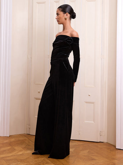 Livia Velvet Trouser in Black