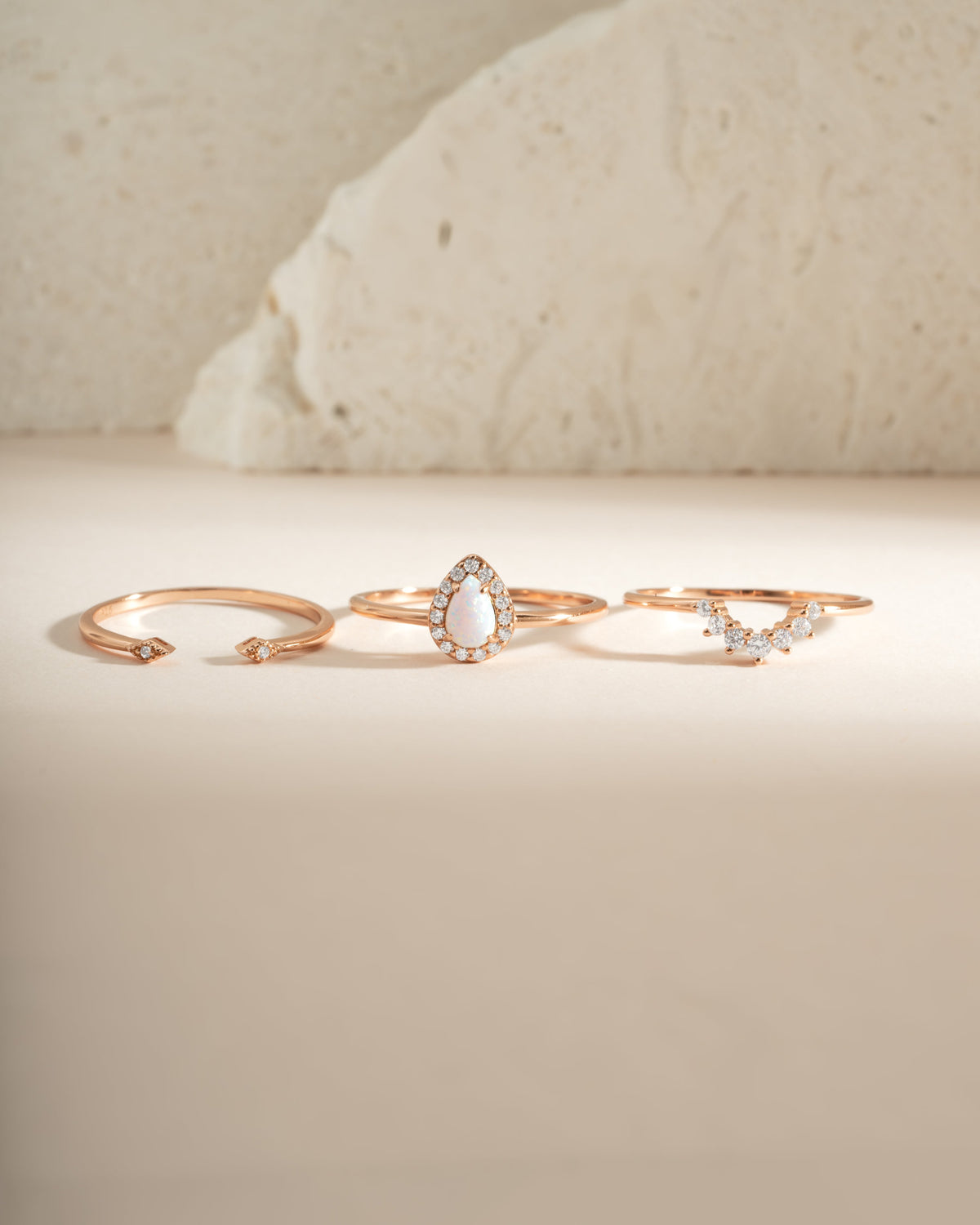 Pear Opal Ring Set