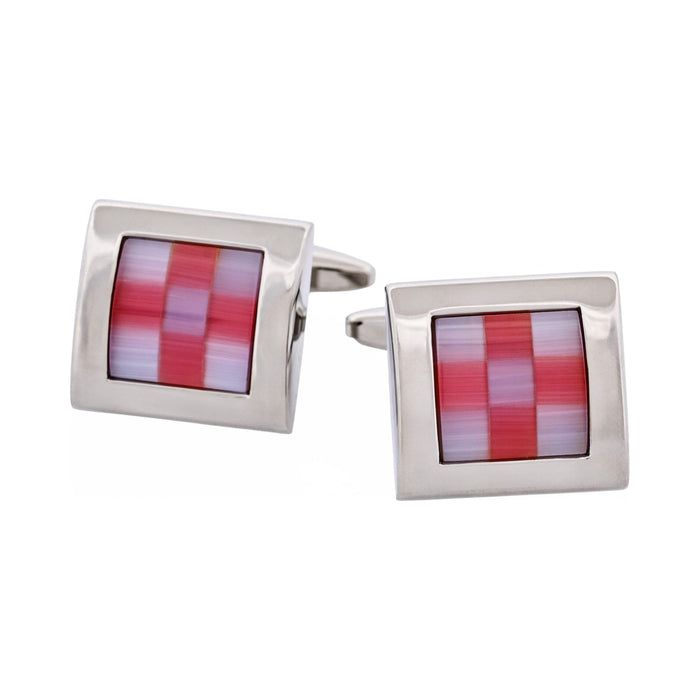 Pink & Blue Square Rhodium Plated Cufflinks
