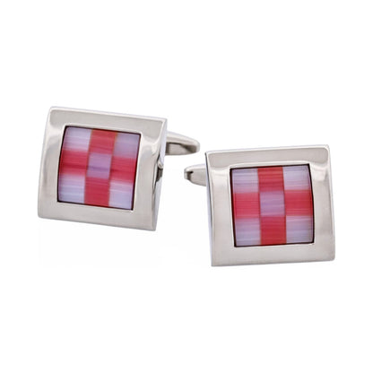 Pink & Blue Square Rhodium Plated Cufflinks