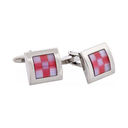 Pink & Blue Square Rhodium Plated Cufflinks