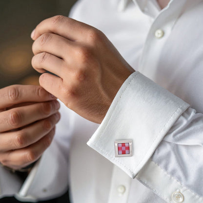 Pink & Blue Square Rhodium Plated Cufflinks