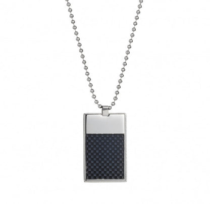 Polished Stainless Steel Dog Tag Pendant with Ion Plated Black Checkerboard Inlay on Ball Chain