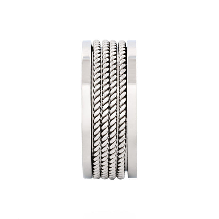 Polished Stainless Steel with steel corded Beads Ring