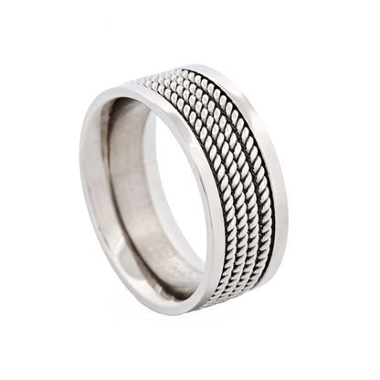 Polished Stainless Steel with steel corded Beads Ring