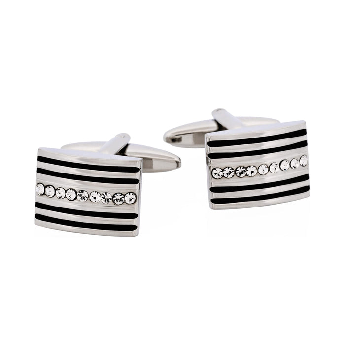 Rhodium Plated Crystal & Black Enamel Cufflinks