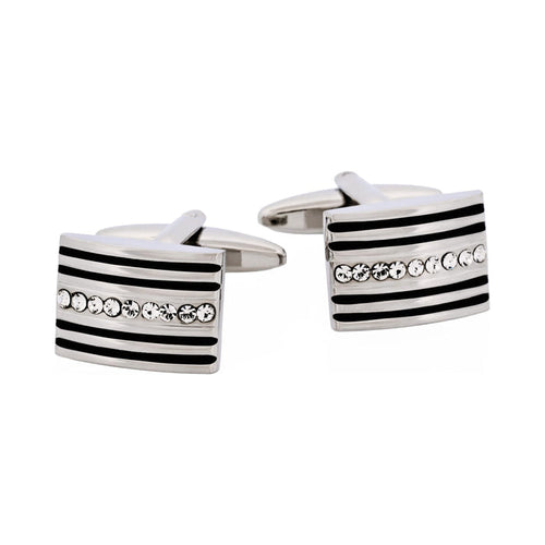 Rhodium Plated Crystal & Black Enamel Cufflinks