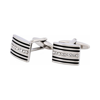 Rhodium Plated Crystal & Black Enamel Cufflinks