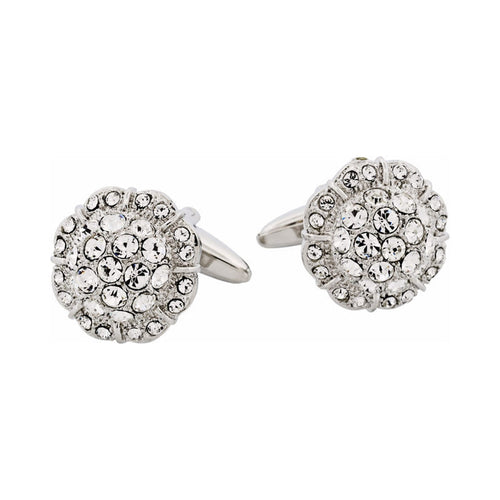 Rhodium Plated Crystal Domed Cufflinks