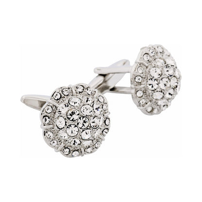 Rhodium Plated Crystal Domed Cufflinks