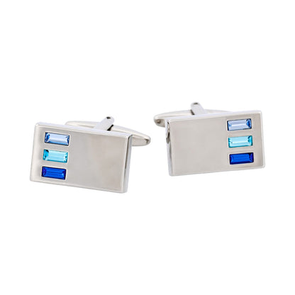 Rhodium Plated Light Sapphire & Aqua Marine & Sapphire Crystal Cufflinks