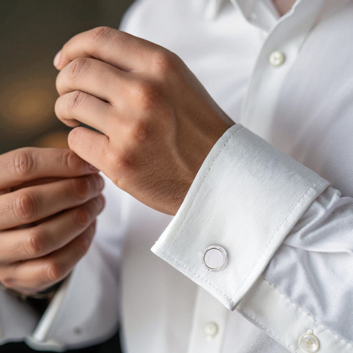 Rhodium Plated & Round Mop Cufflinks with Screws