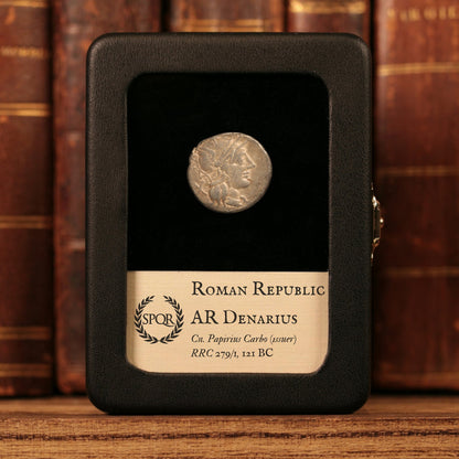 Roman Republic, Cn. Papirius Carbo, AR Denarius, Roma & Jupiter - 121 BCE - Roman Republic
