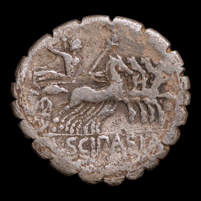 Roman Republic, L. Cornelius Scipio Asiaticus, AR Denarius, Jupiter (God of Sky & Thunder) - 106 BCE - Roman Republic