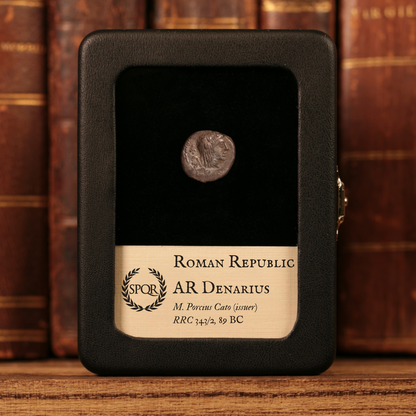 Roman Republic, M. Porcius Cato, AR Quinarius, Liber (God of Wine) - 89 BCE - Roman Republic