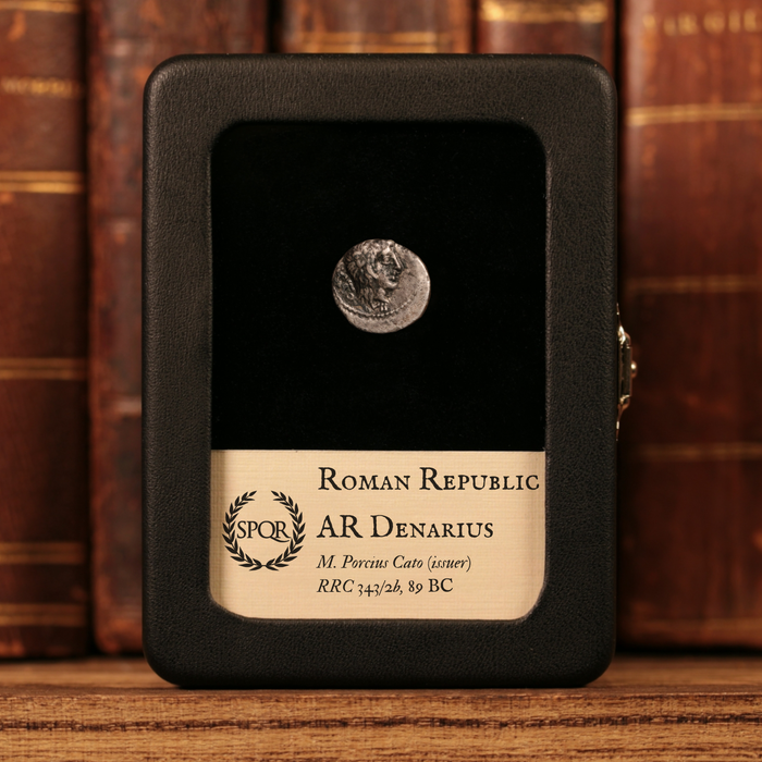 Roman Republic, M. Porcius Cato, AR Quinarius, Liber (God of Wine) - 89 BCE - Roman Republic