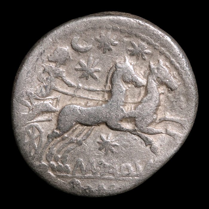 Roman Republic, Mn. Aquillius, AR Denarius, Sol & Luna (Sun and Moon) - 109 to 108 BCE - Roman Republic