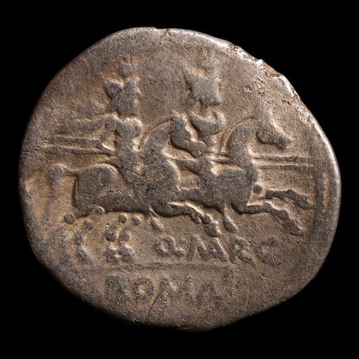 Roman Republic, Q. Marcius Libo, AR Denarius, Dioscuri (Twin Sailor Deities) - 148 BCE - Roman Republic