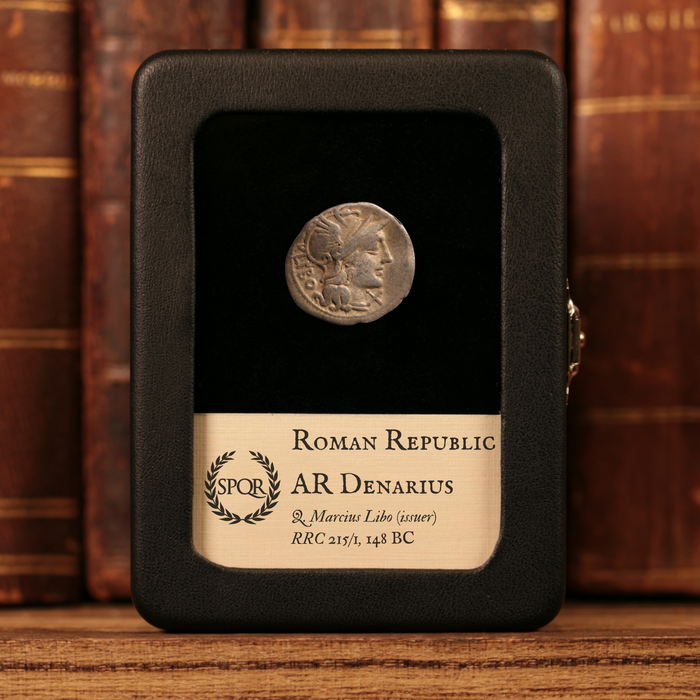 Roman Republic, Q. Marcius Libo, AR Denarius, Dioscuri (Twin Sailor Deities) - 148 BCE - Roman Republic