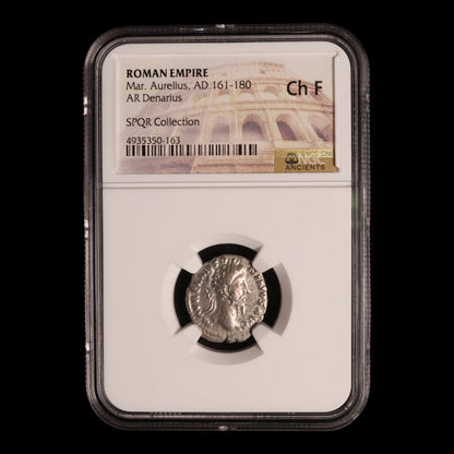 Rome, Emperor Marcus Aurelius, AR Denarius, Mars (God of War) - 177 to 178 CE - NGC Certified