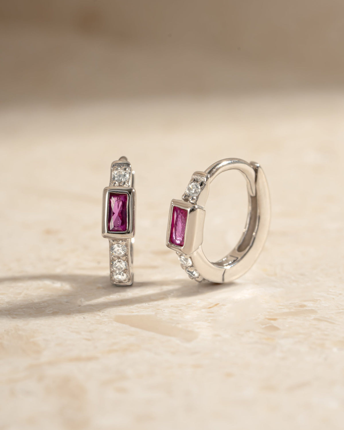 Ruby Baguette Huggie Earrings