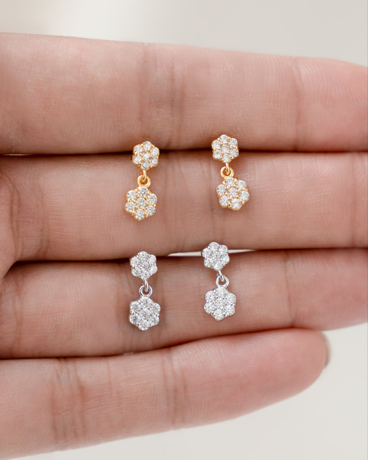 Diamond Flower Charm Studs