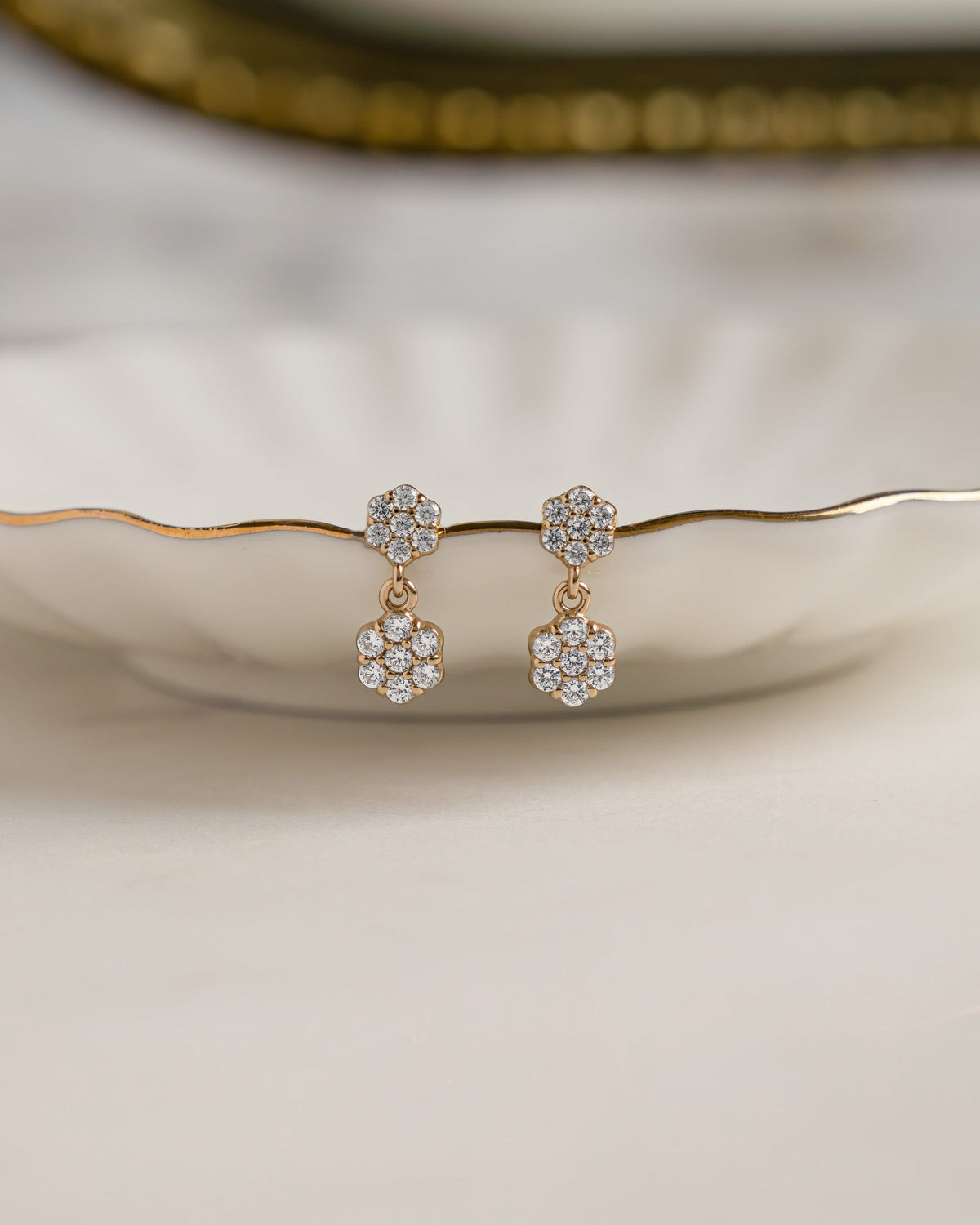 Diamond Flower Charm Studs