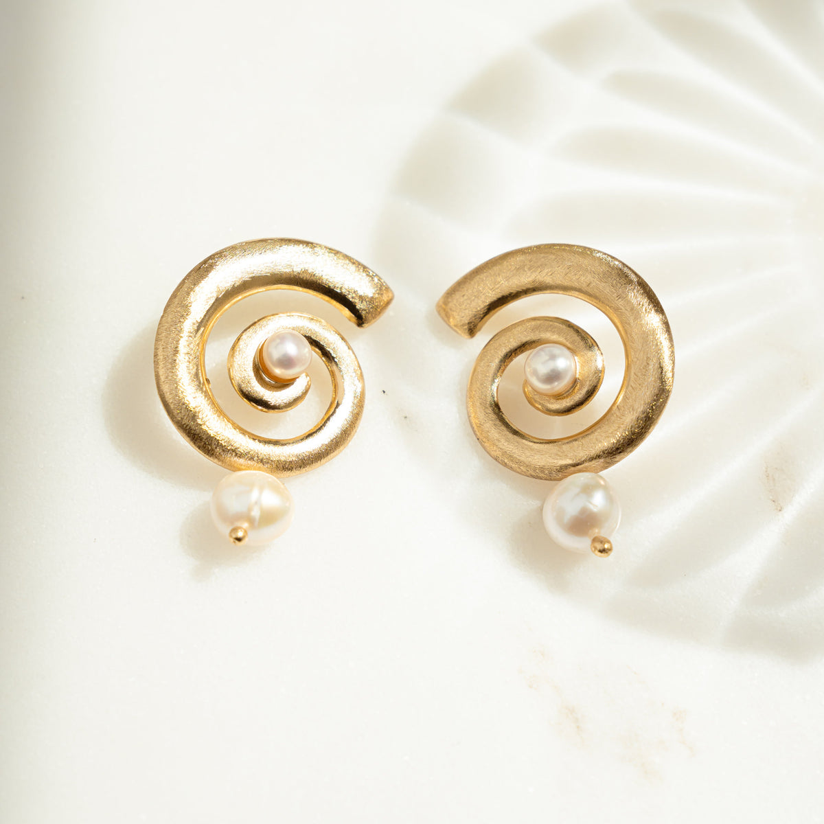 Open Spiral Pearl Earrings w/ Charm