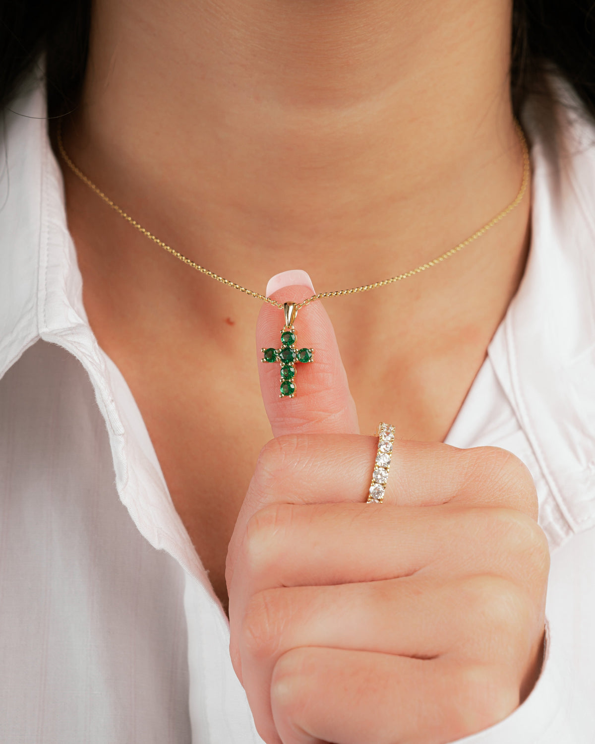 Emerald Cross Necklace