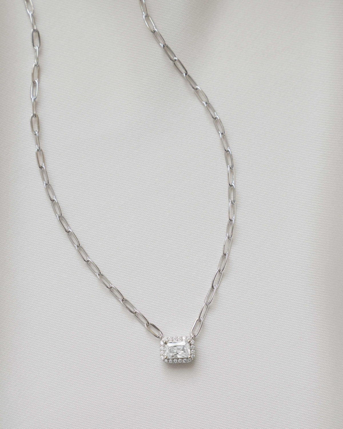 Halo Baguette Necklace w/ Paperclip Chain