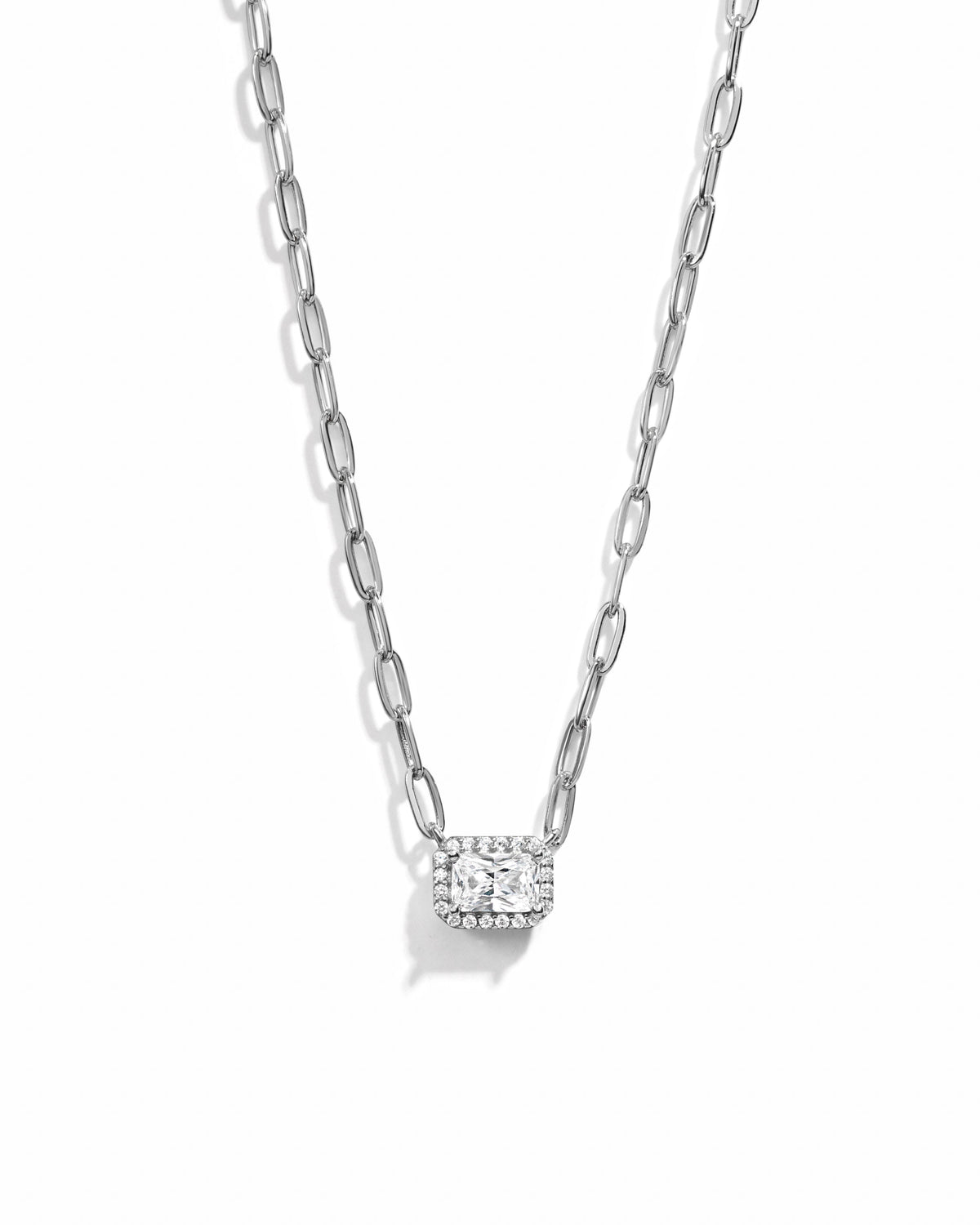 Halo Baguette Necklace w/ Paperclip Chain
