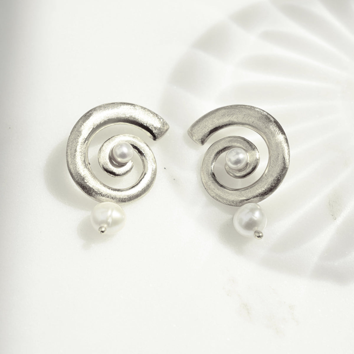 Open Spiral Pearl Earrings w/ Charm