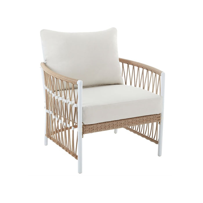 Sausalito White and Tan Wicker Side Chair with Cream Cushions