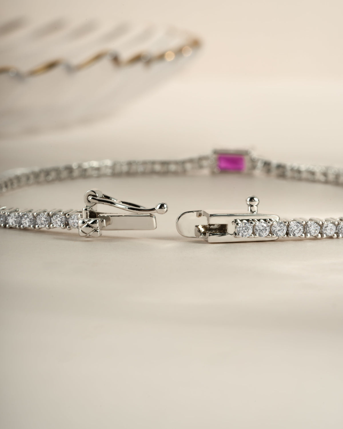 Tennis Bracelet with Ruby Baguette Charm