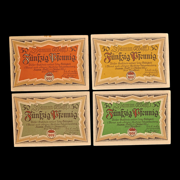 Weimar Germany, City of Hamm, Lot of Four Notgeld Notes - 1921 CE - Weimar Republic