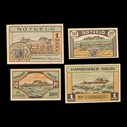 Weimar Germany, Hamburger Hallig, Lot of Four Notgeld Notes - 1921 CE - Weimar Republic